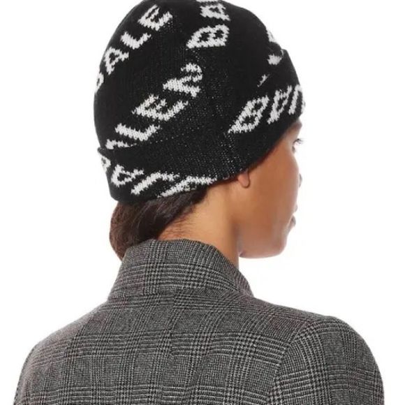 BALENCIAGA Allover Logo Hat In Black and White - Picture 2 of 6